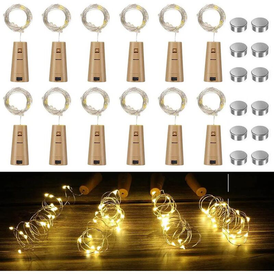 Aougo - 12pcs led Bottle Lights,LED Bottle Garland,2M 20 LEDs Bottle Lights,Bottle Garland Cork Lights for Wedding,Party,DIY,Christmas,Battery