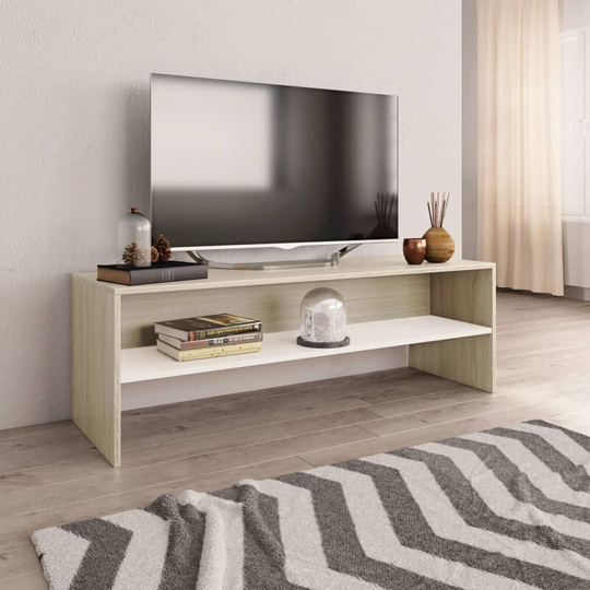 Asupermall - tv Cabinet White and Sonoma Oak 120x40x40 cm Chipboard