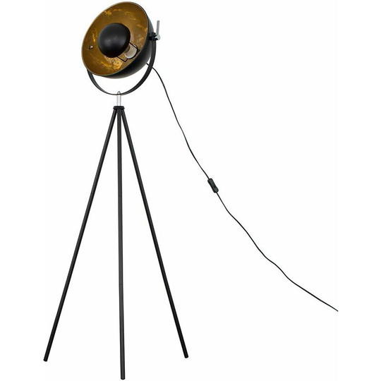 Tripod Floor Lamp Metal Photography Lighting - Black & Gold - Including led Bulb