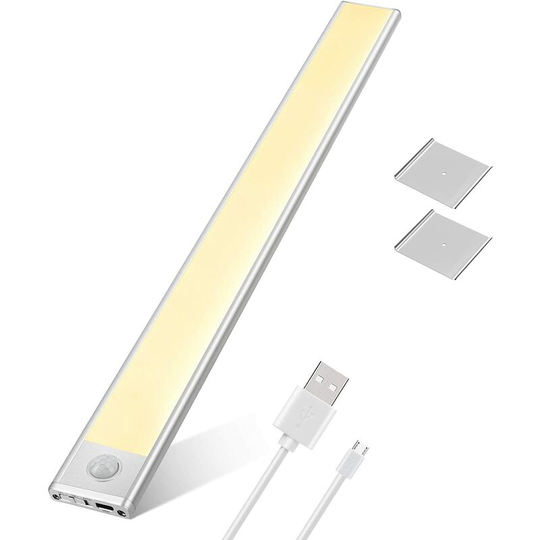 Aougo - led Motion Sensor Closet Light, 76 LEDs Wireless Closet Light, Magnetic usb Rechargeable, Warm White 3000K, 170Lm, Self Adhesive for Wardrobe