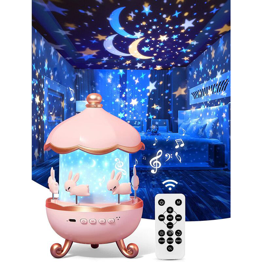 One Fire Baby Night Light Projector Star Sky, 8 Musics Musical and Luminous Night Light, Child Night Light Lamp 360° Rotation + Remote Control,