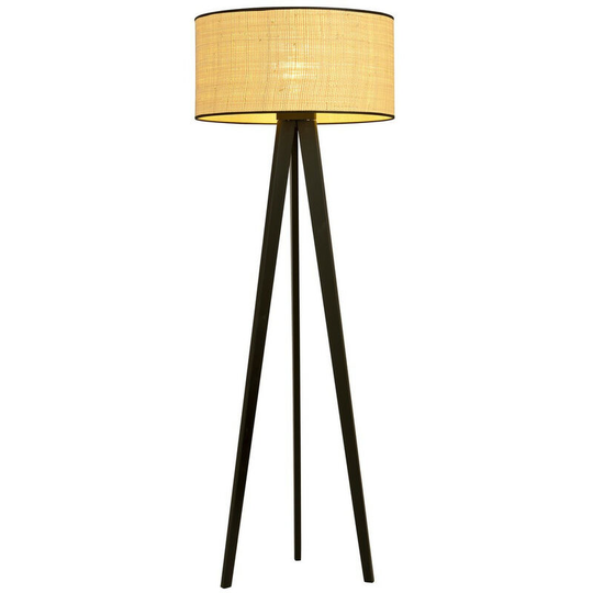 Emibig Aston Black Rattan Desing Tripod Floor Lamp with Brown Fabric Shades, 1x E27