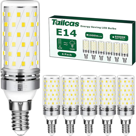 Led Bulbs E14 Cool White, 16W (100W Halogen Equivalent) E14 Screw Base Light Bulb 6000K 1200LM Non-Dimmable Flicker Free AC 220-240V for Crystal