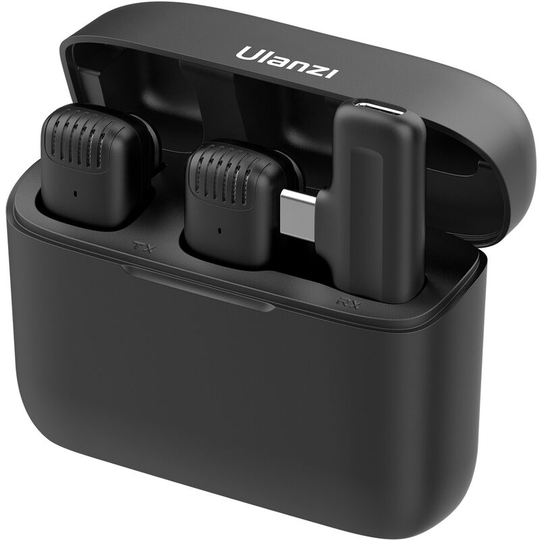 Ulanzi - J12 Wireless Microphone System with 1 Receiver & 2 Microphones 20M Transmission Range Built-in Battery with Charging Case Type-C Plug