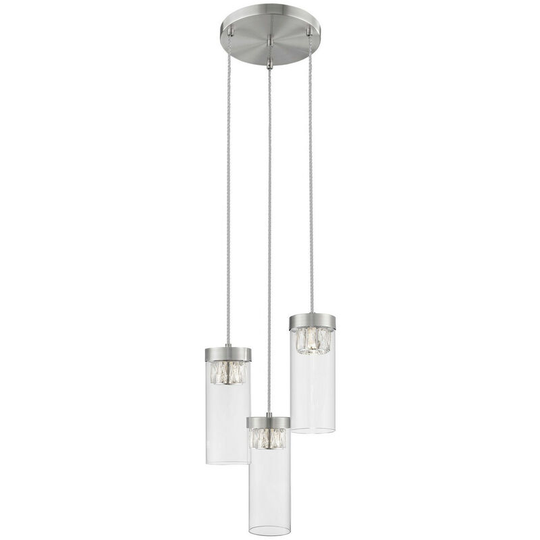 Spring Contemporary Cluster Pendant Ceiling 3 Light Satin Nickel, Crystal
