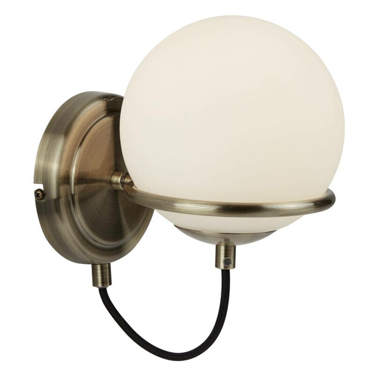 Searchlight Lighting - Searchlight Sphere - 1 Light Wall Light White, Antique Brass with Glass Shade, E14