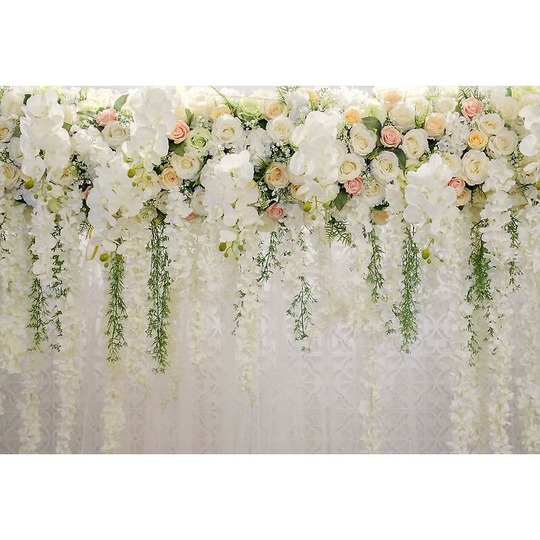 Thsinde - 150x210cm Bridal Shower Large Wedding Backdrop Flower Wall White And Green Wisteria Rose Petals Design Background For Photography | Xt-6749