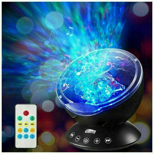 Bearsu - Ocean Wave Night Light Projector, Remote Control Projection Lamp Rotation Northern Light Projector Mood Light