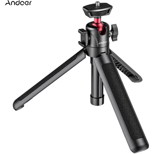 Andoer - Extendable Selfie Stick Tripod 4-Section 44cm 2KG Payload with Cold Shoe Universal 1/4 Screw for Phone Camera Microphone led Light Mounting
