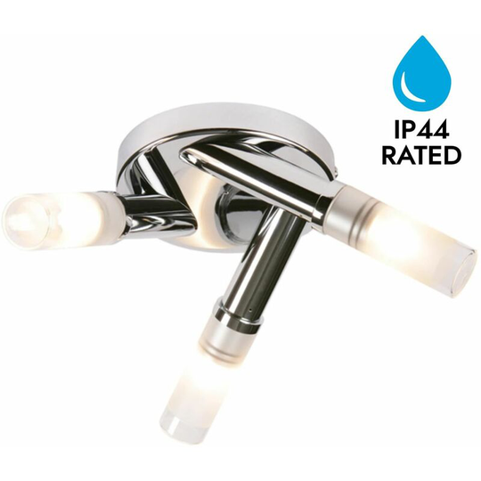 First Choice Lighting - Chrome IP44 Bathroom Triple Ceiling Light - Polished chrome plate and frosted glass