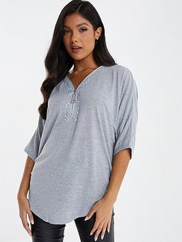 Quiz Light Knit Zip Top - Light Grey, Light Grey, Size S, Women