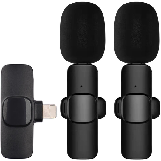 Mini Wireless Clip-on Lavalier Microphone Omnidirectional Mic 2 Transmitter 1 Receiver with Wind Muff Replacement for iOS Smartphone Live Stream