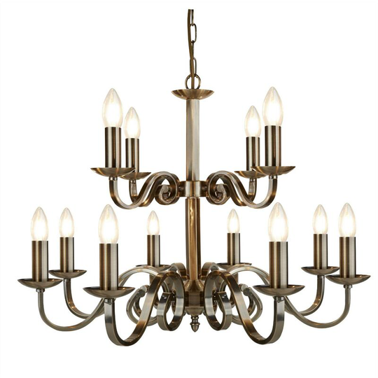 Searchlight Richmond - 12 Light Chandelier Antique Brass Finish, E14