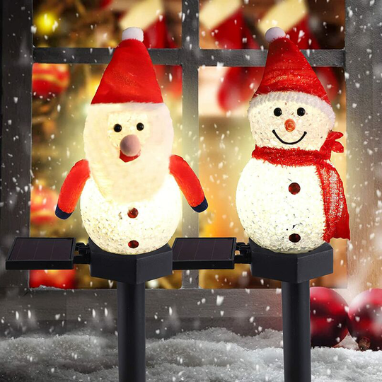 Aougo - Outdoor Solar Garden Light,2 Pieces Decorative Solar Lights Outdoor Santa Claus and Snowman Solar Ground Lamp Outdoor Solar Lights for Yard
