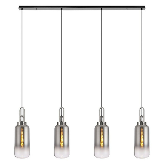 Luminosa Lighting - Luminosa Linear 4 Light Pendant E27 With 16cm Cylinder Glass, Smoked, Clear Polished Nickel, Matt Black