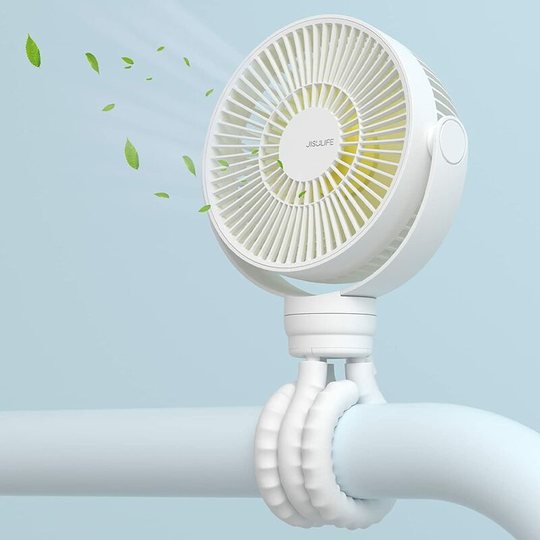 Stroller Fan,【4000mAh】Flexible Tripod Fan with 4 Speeds,Portable Personal Desk Fan,720° Rotating Fan for Stroller,Cribs,Car Seat - Blanct