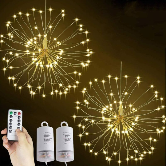 Starburst Lights, 120 Dimmable Led Firework Battery Operated Hanging Lights, Waterproof Christmas Fairy Garland Lights 8 Lighting Modes for Garden