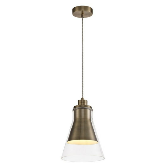 Ceiling Dome Pendant, 1 x E27, Antique Brass, Clear Glass - Luminosa Lighting