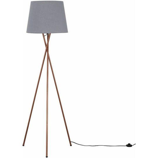 Floor Lamp Tripod Camden Light in Copper with Tapered Lampshade - Grey + led Bulb