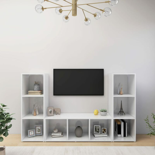 Topdeal - tv Cabinets 3 pcs High Gloss White 107x35x37 cm Chipboard FF3079967_UK