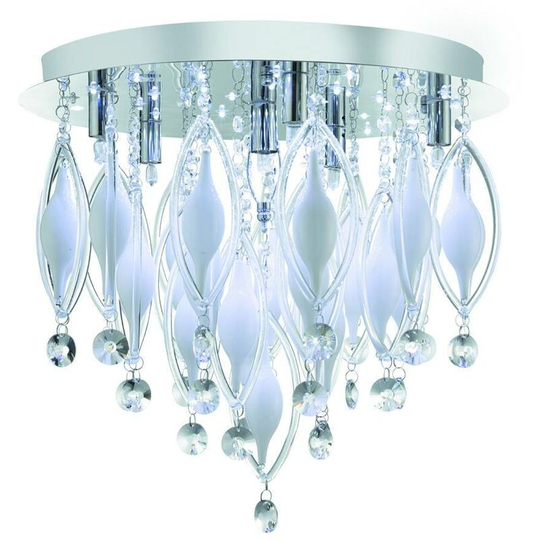 Searchlight Spindle - led 6 Light Flush Ceiling Light Chrome and Glass with Remote, G9