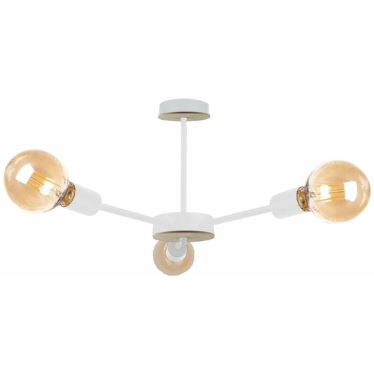Keter Sun Multi Arm Semi Flush Ceiling Light Wood, White, 40cm, 3x E27