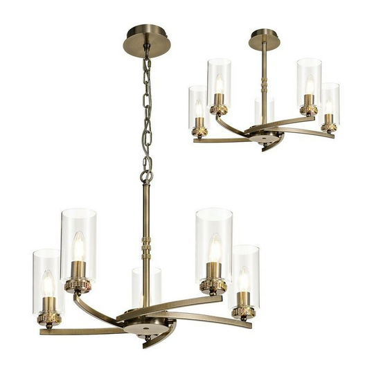 Ceiling Pendant, Semi Ceiling, 5 x E14, Antique Brass - Luminosa Lighting
