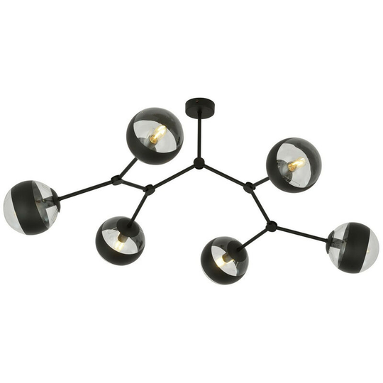 Emibig Space Black Globe Ceiling Light with Clear,Black Glass Shades, 6x E14