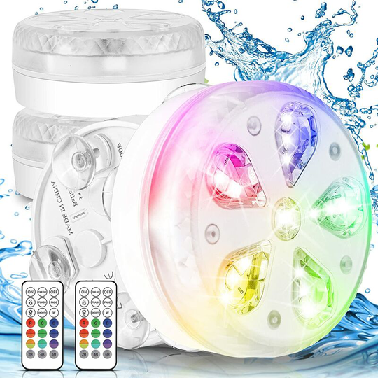 Aougo - led Pool Lights Submersible Lights, led Pool Lights with IP68 Waterproof, rgb Multicolor 16 LEDs, External Seal Ring, Suction Cup and Magnet,
