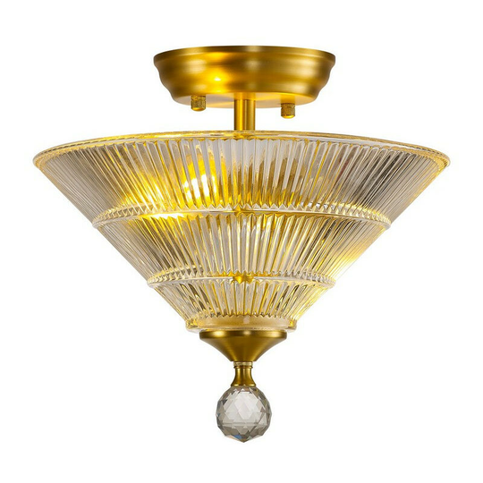 Luminosa Dresden 2 Light Semi Flush Ceiling Lamp E27 With Cone 30cm Glass Shade Satin Gold, Clear