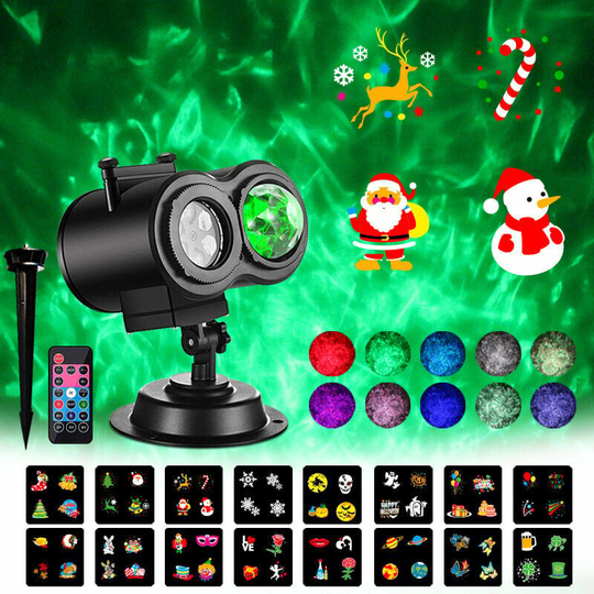 Outdoor Christmas Projector IP65 Waterproof led Projector Christmas Light with Remote Control 3D Rotating Water Waves Projection Lamp Outdoor Garden