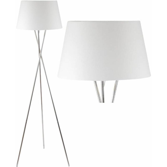 Chrome Twist Tripod Floor Lamp with White Fabric Shade - Polished chrome plate and white cotton