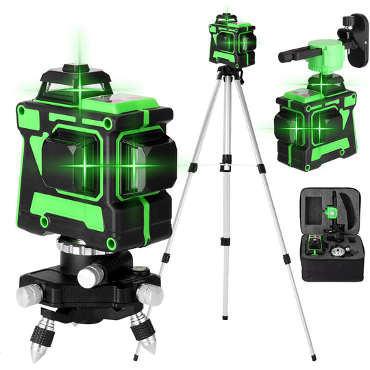 Lifcausal - Multifunctional 3D 12 Lines Self-Leveling Laser Level With 1.5M 3 Heights Adjustable Alloy Extension Bar Tripod Stand And Carrying Bag