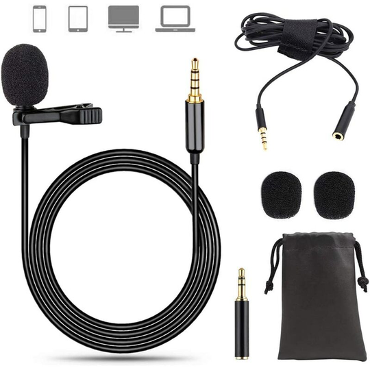 Litzee - Microphone, Professional 2m omnidirectional condenser lapel microphone with single clip, 3.5mm jack microphone for audio recording Podcast