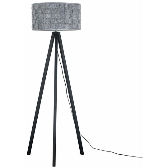 Black Wood Tripod Floor Lamp Grey Felt Weave Light Shade - Add led Bulb