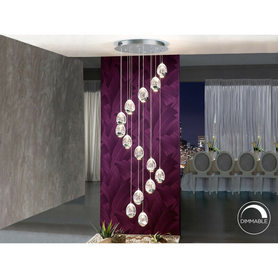 Schuller Lighting Uk - Schuller Rocio - Dimmable 14 Light Integrated led Light Pendant Light Cluster Drop, Chrome, Bluetooth control