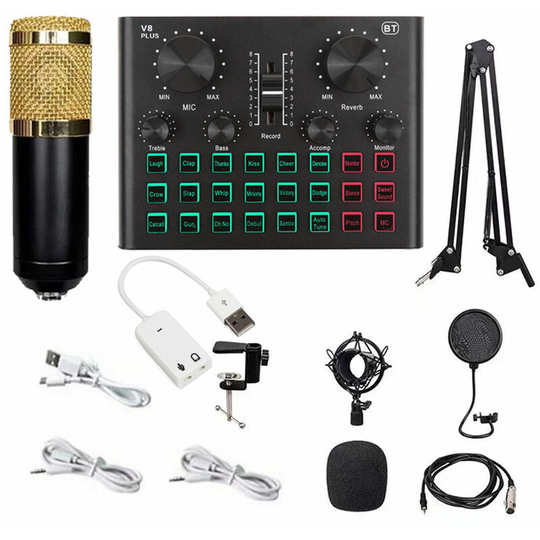 Sound Card & Microphone Set V8 Plus Soundcard BM800 Condenser Microphone for Live Broadcasting Recording Karaoke