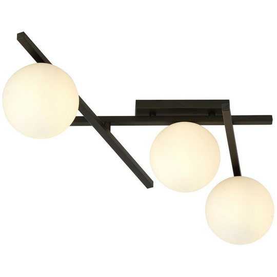 Emibig Smart Black Globe Ceiling Light with White Glass Shades, 3x E14