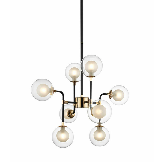 Zumaline Riano Globe Pendant Ceiling Light, Gold, Black, Glass, Opal, 8x G9