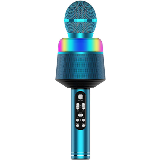 Wireless Karaoke Microphone with LED Lights 2-in-1 Handheld BT Mic Speaker Support TF Card Playing for iOS/Android Device, Blue,Blue - Blue
