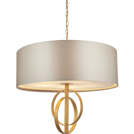 Merano Trento 5 Light Ceiling Pendant Antique Gold Leaf & Mink Satin Fabric