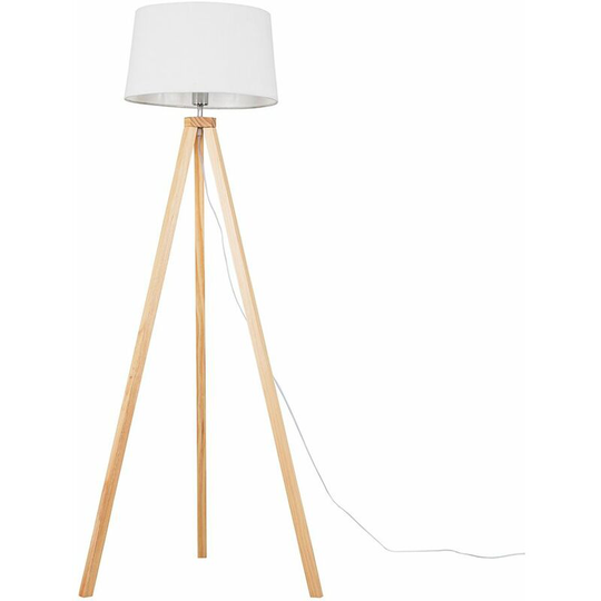 Barbro Tripod Floor Lamp in Light Wood with Doretta Shade - White - Including led Bulb