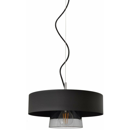 Helam Babilon Cylindrical Pendant Ceiling Light Black, Smokey Glass 29cm