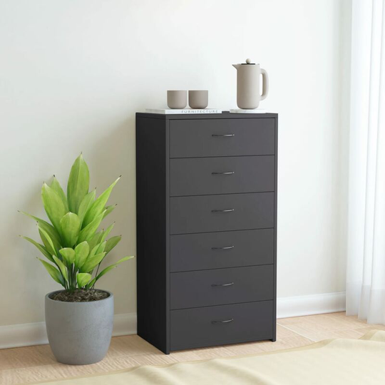 Sideboard with 6 Drawers Grey 50x34x96 cm Chipboard - Grey