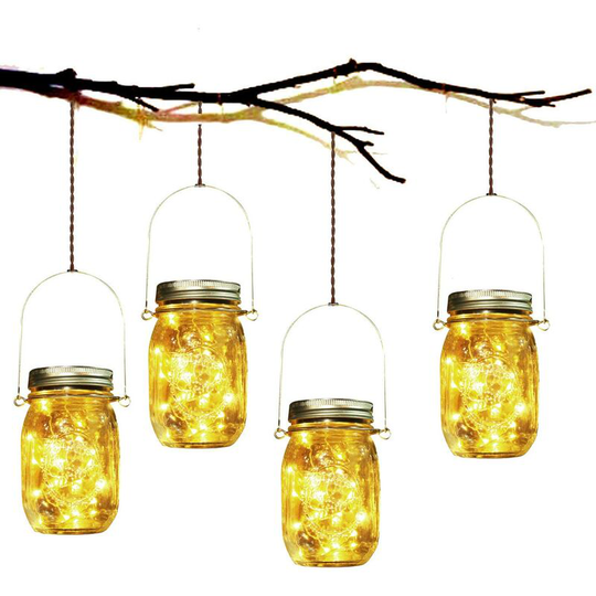 Aougo - Solar Garden Light - 4 Pieces Waterproof Solar Glass Mason Jar Lantern Outdoor Garden Lantern for Christmas Home Bedroom Outdoor Indoor