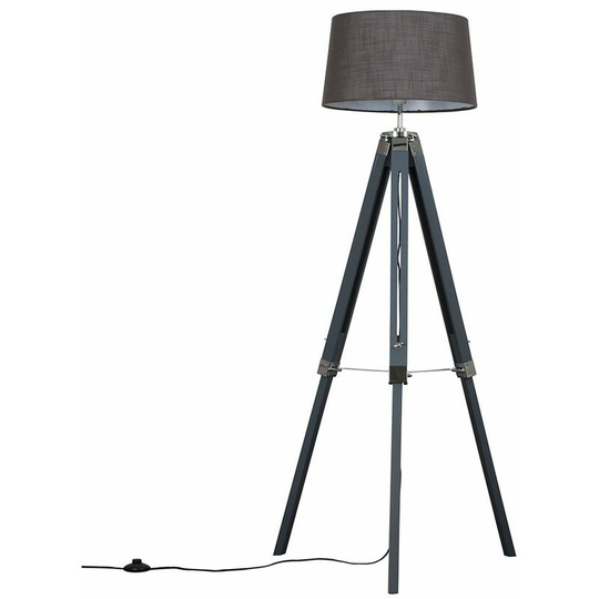 Tripod Floor Lamp Clipper Standing Light in Grey with Doretta Shade - Dark Grey + led Bulb