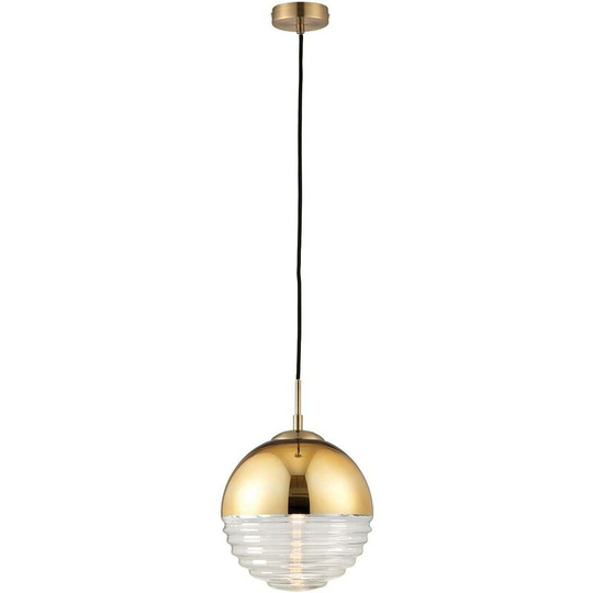 Endon Paloma - 1 Light Globe Ceiling Pendant Clear Ribbed Glass, Gold Effect, E14