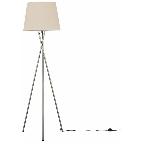 Floor Lamp Tripod Camden Light in Brushed Chrome with Tapered Lampshade - Beige