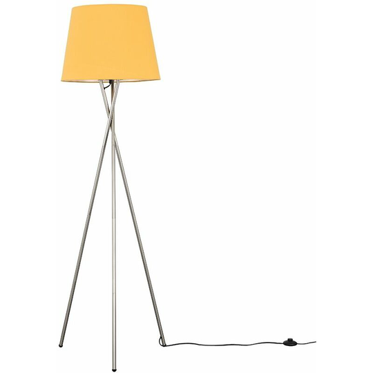 Floor Lamp Tripod Camden Light in Brushed Chrome with Tapered Lampshade - Mustard + led Bulb