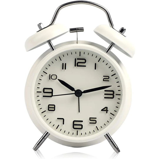 Aougo - 4 Inch Classic Double Bell Alarm Clock, Vintage Silent Tick-Free Alarm Clock with Night Light, Retro Design Bedroom Alarm Clock for Heavy